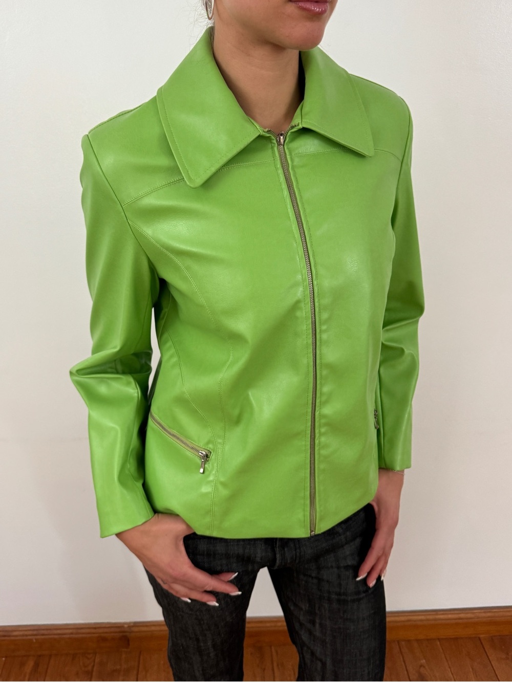 Lime Green Leather Zip Jacket